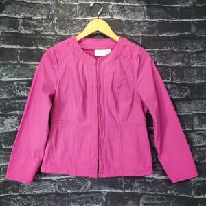 Chicos Jacket Womens Size 0P Petite Pink Magenta Textured Full Zip Blazer Coat